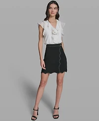 Karl Lagerfeld Paris Petite Rosette V-Neck Ruffle Top