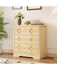 gaomon Oak 3 Drawer Tall Dresser with Decorative Boho Fronts, Bedroom Chest for Closet or Nightstand Use