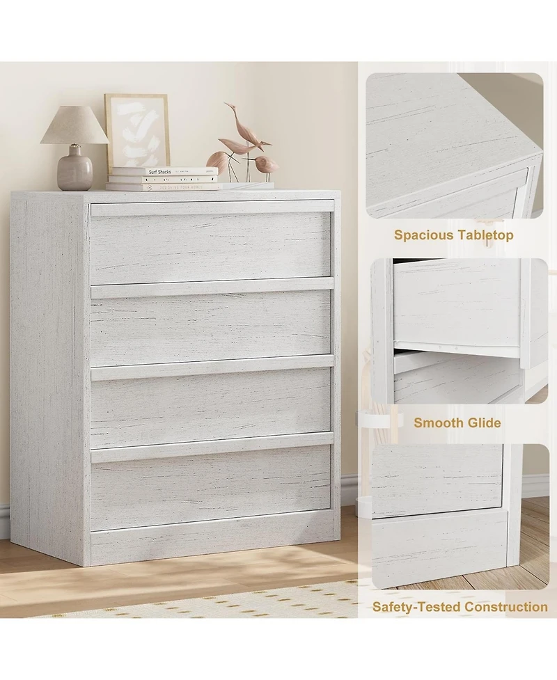 gaomon White 4 Drawer Wooden Dresser, 39" Tall Modern Chest of Drawers for Bedroom or Living Room