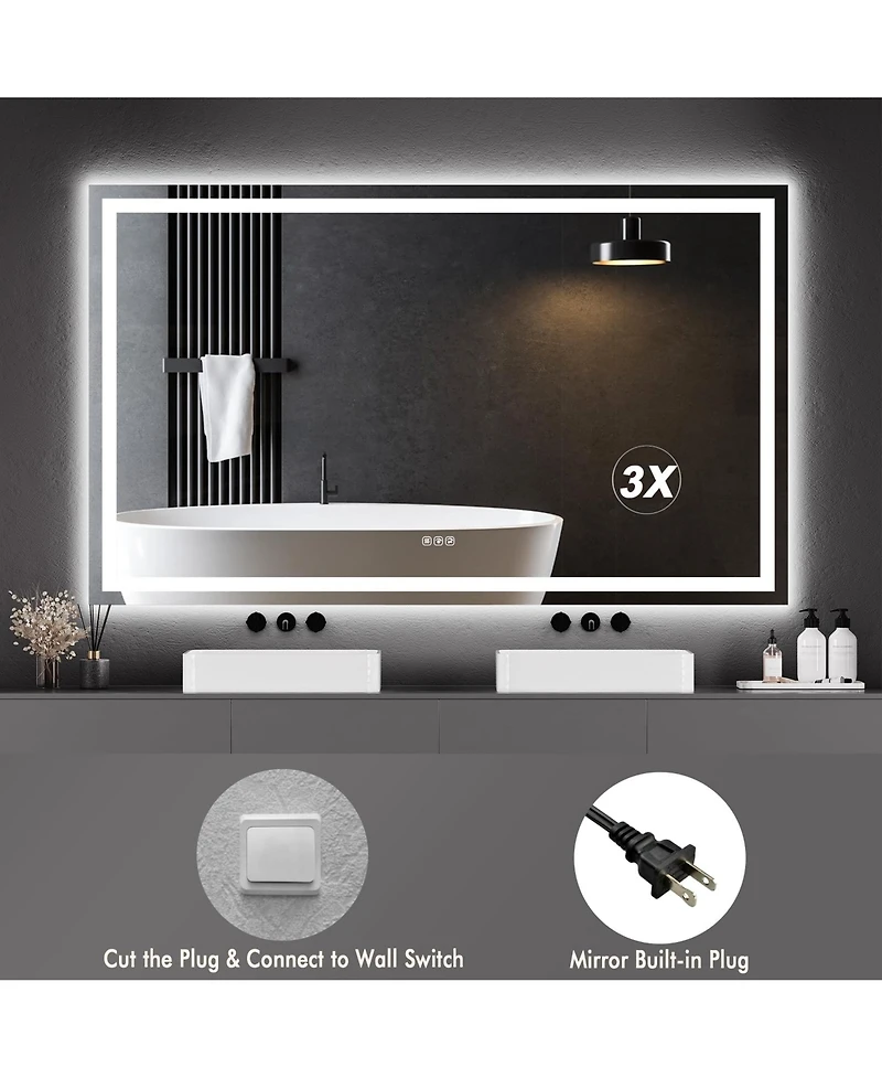 Homfan 60X36 Led Bathroom Vanity Mirror with Dimmable Dual Front & Back Lights, Memory Settings, Shatterproof Tempered Glass