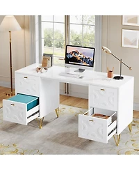 Tribesigns Computer Desk 59", Home Office with 4 File Drawers, Writing Table Elegant