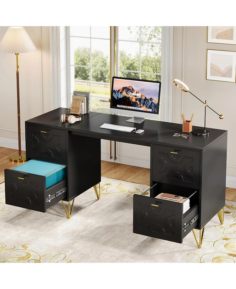Tribesigns Computer Desk 59", Home Office with 4 File Drawers, Writing Table Elegant