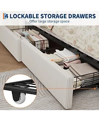 Gaomon Bed Frame with Storage Drawers, Corduroy Upholstered Platform Wingback, Tufted Headboard and Footboard, No Box Spring Needed