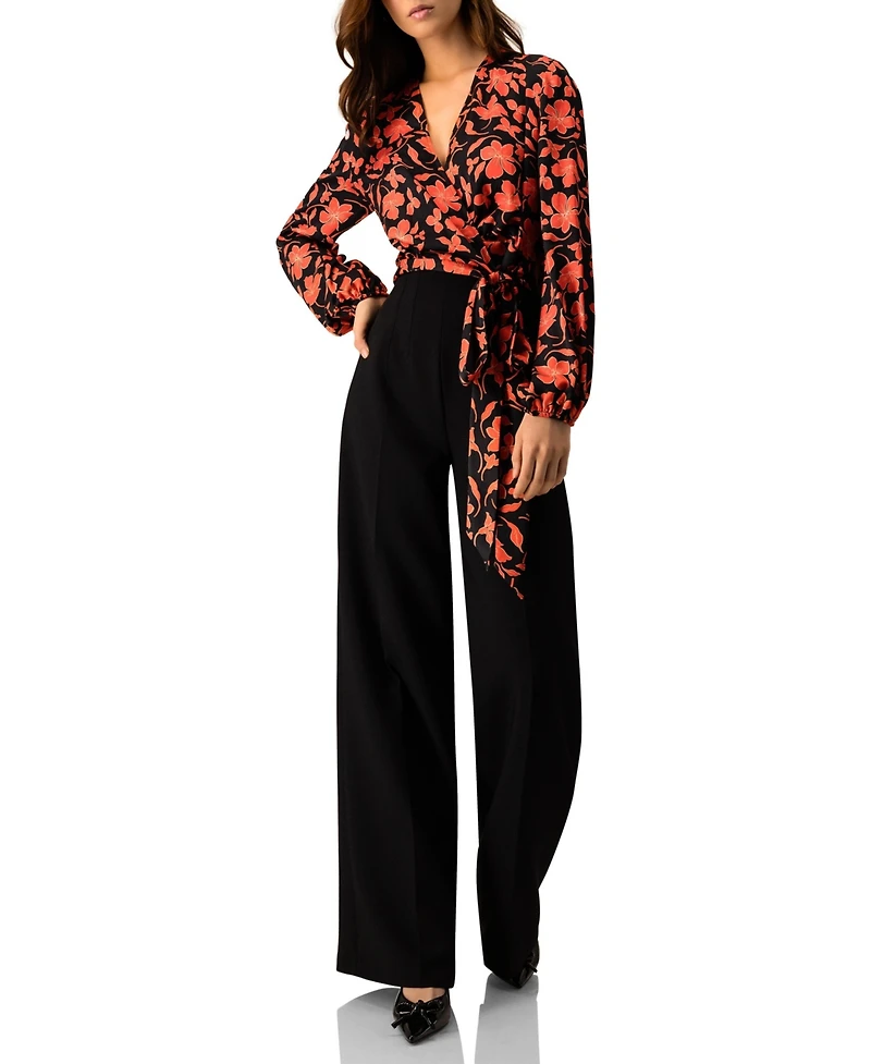 Ivonne Women's Floral Wrap Blouse with Tie Waist