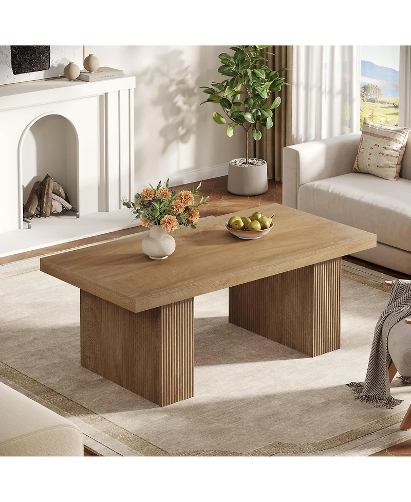 Tribesigns Farmhouse Coffee Table, 47.24 Inch Rectangle Center Table with Large Tabletop & Thick Base, Rustic Wooden Furniture