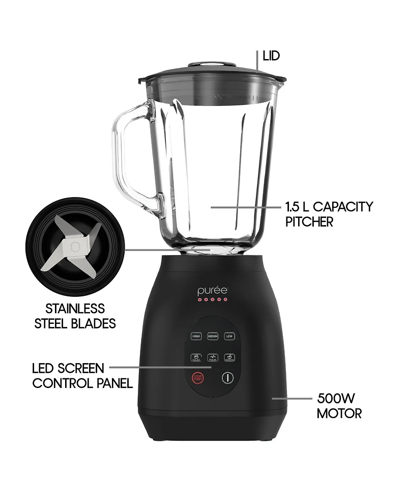 Tzumi Puree 1.5 Liter Led Touchscreen Blender