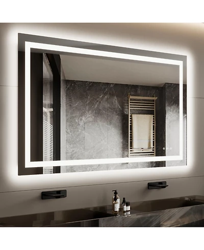 Homfan Led Bathroom Mirror with Front and Backlit Illumination, Dimmable Smart Vanity Mirror with Anti-Fog Feature