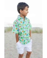 Florence Eiseman Little Boys Printed Linen Look Camp Shirt