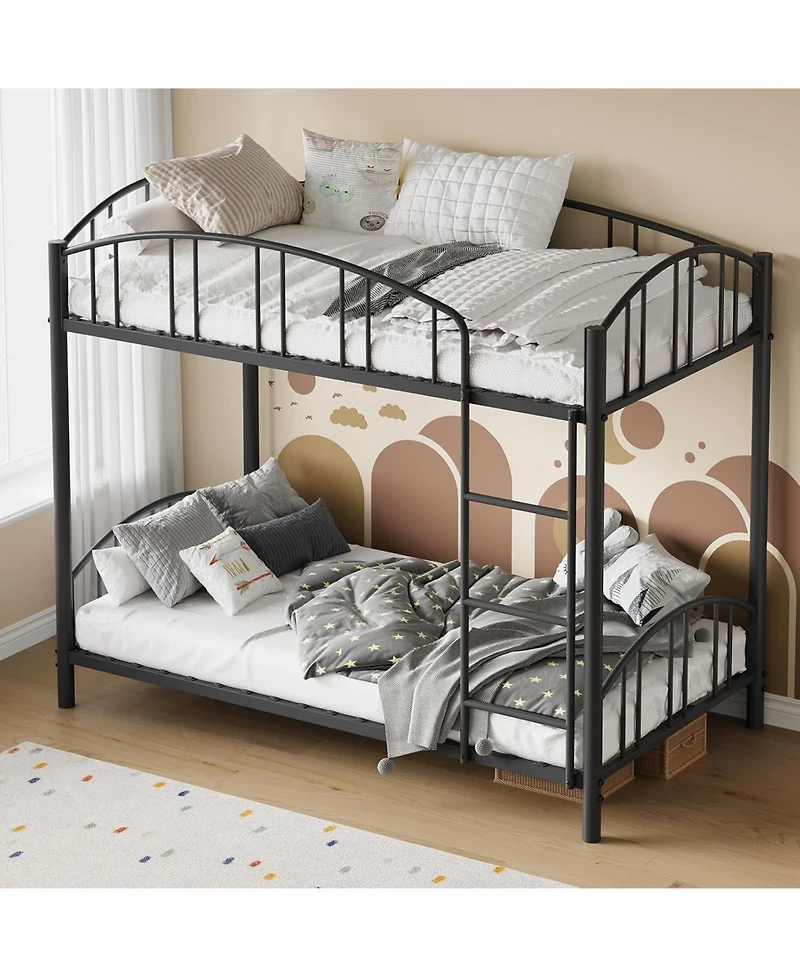 gaomon Metal Bunk Bed Twin Over Twin, Heavy Duty Bunkbeds Frame with Arched Guardrail and Safety Ladder, Sturdy Steel