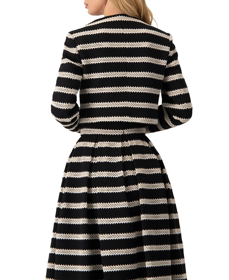 Ivonne Women's Striped Cropped Jacket with Modern Detailing