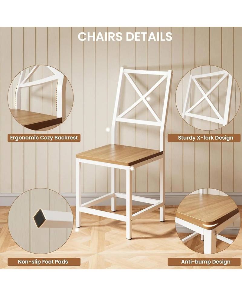 Ironck Dining Table Set for 4, Round Kitchen Table and 4 Stool Chair for Dining Room, 44.5" Drop Leaf Desk