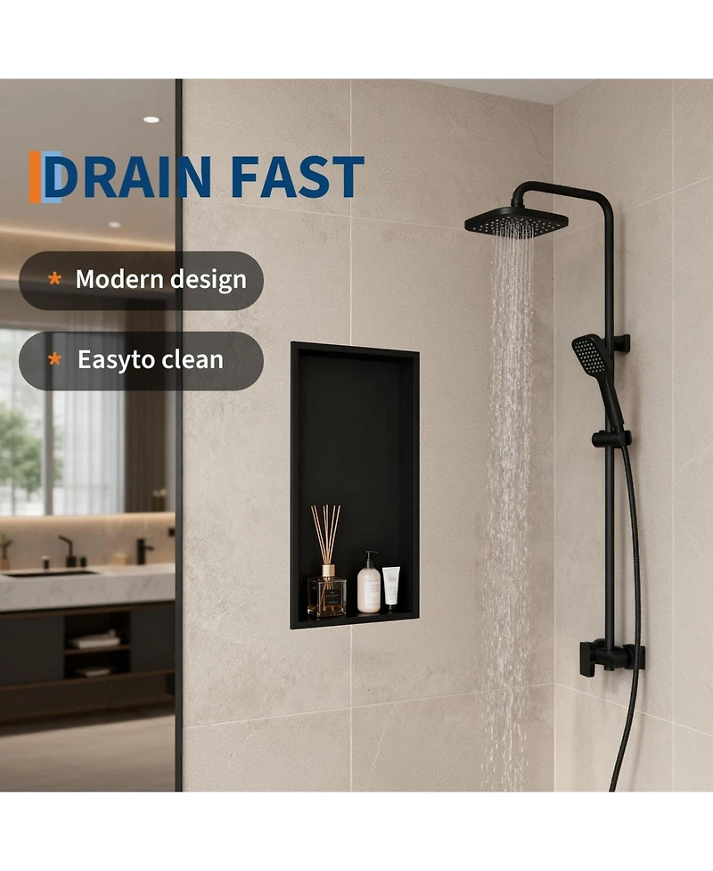 Homfan Modern Matte Black Stainless Steel Shower Niche - 24" x 12" Recessed Wall Shelf