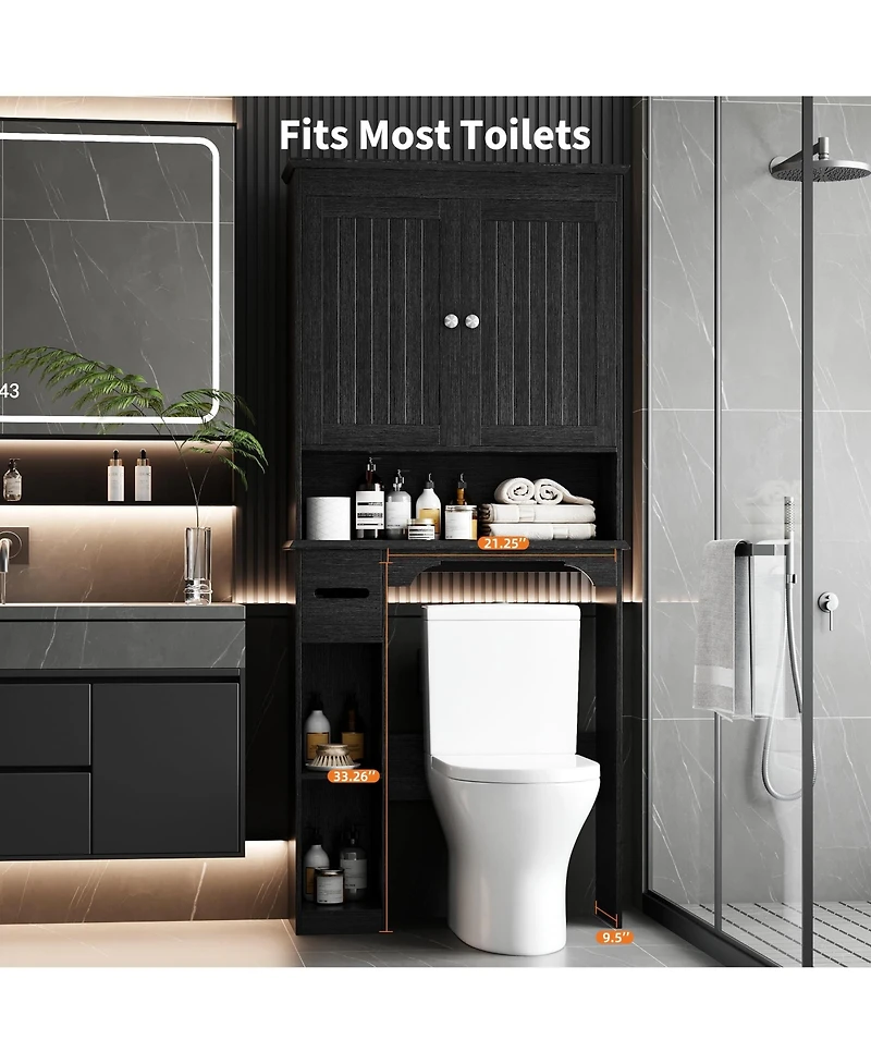 Homfan Over The Toilet Storage Cabinet, Bathroom Organizer, Space-Saving Farmhouse Shelf with Paper Holder
