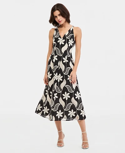 Maggy London Women's Cotton V-Neck Sleeveless Midi Dress