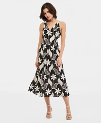 Maggy London Women's Cotton V-Neck Sleeveless Midi Dress