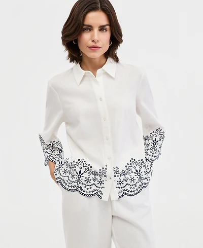 Jones New York Women's Embroidered Button-Front Shirt