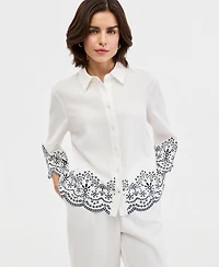 Jones New York Women's Embroidered Button-Front Shirt