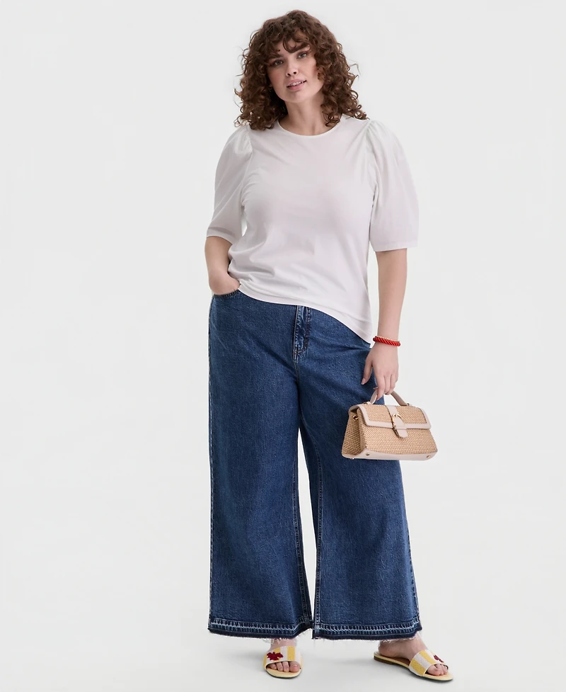 On 34th Trendy Plus Printed Ruched Puff-Sleeve Crewneck Top, Macy's Exclusive