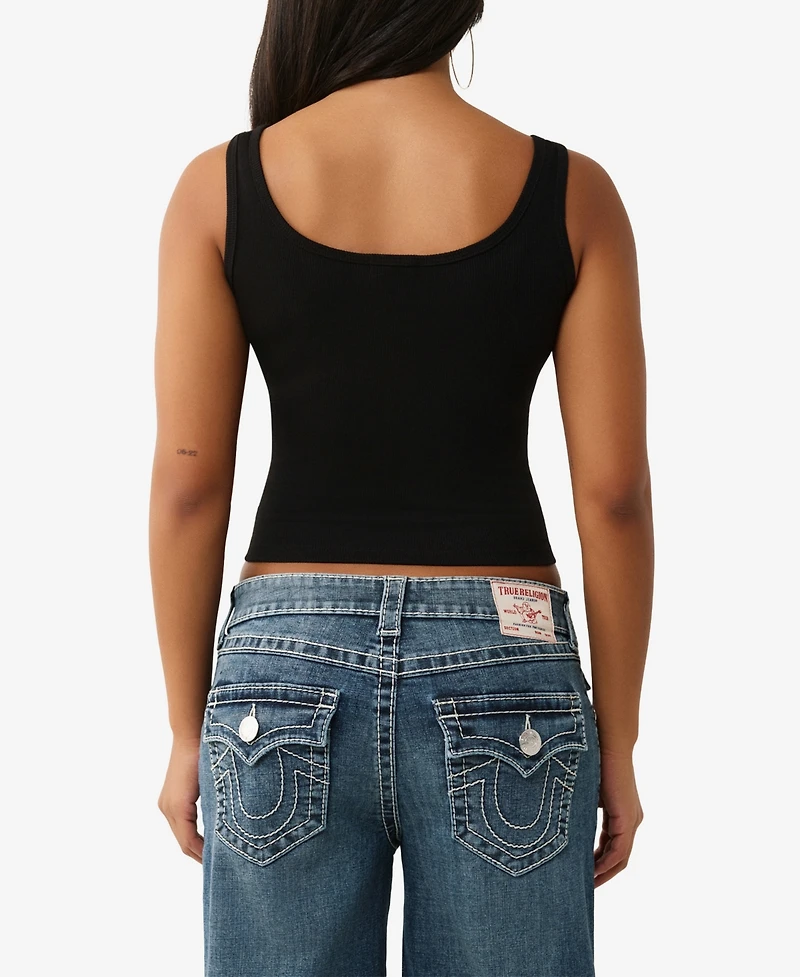 True Religion Women's Crystal Square Neck Rib Tank