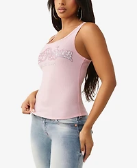 True Religion Women's Crystal Square Neck Rib Tank
