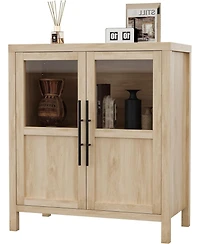 gaomon 29" Large Buffet Sideboard Cabinet with 2 Glass Doors and Shelves, Modern Farmhouse Storage Table for Kitchen Dining Room, Living