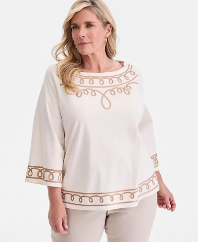 Jm Collection Plus Boat Neck Lace Detail Top, Macy's Exclusive