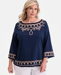 Jm Collection Plus Boat Neck Lace Detail Top, Macy's Exclusive