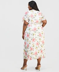Sandra Darren Plus Printed Flutter-Sleeve Maxi Dress