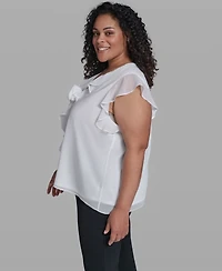 Karl Lagerfeld Paris Plus Rosette V-Neck Ruffle Blouse Top