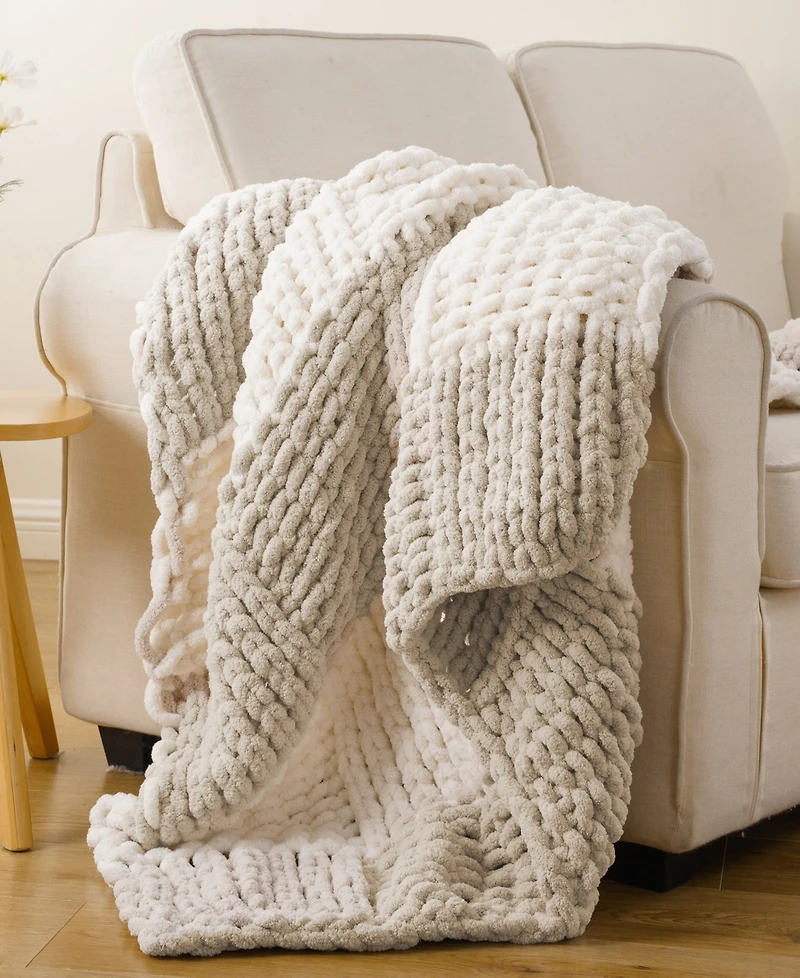 Battilo Home Color Blocked Thick Chenille Chunky Knit Throw, 50" x 60"