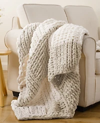 Battilo Home Color Blocked Thick Chenille Chunky Knit Throw, 50" x 60"