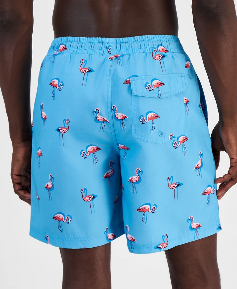 Club Room Men's Quick-Dry Performance Flamingo-Print 7" Swim Trunks, Created for Macy's