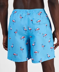 Club Room Men's Quick-Dry Performance Flamingo-Print 7" Swim Trunks, Created for Macy's