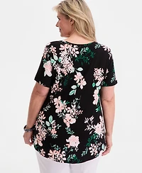 Jm Collection Plus Reve Garden Scoop-Neck T-Shirt, Macy's Exclusive