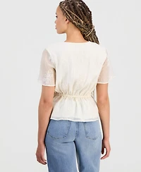 Liverpool Los Angeles Women's Wrap-Front Short-Sleeve Woven Blouse