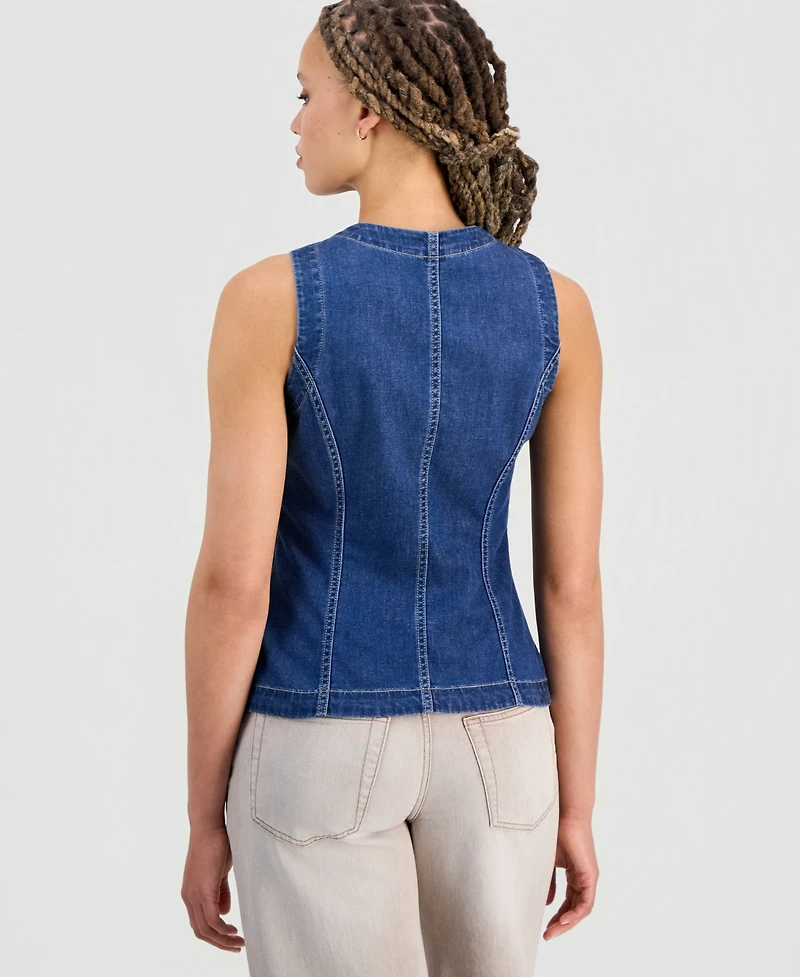 Liverpool Los Angeles Juniors' Crewneck Button-Front Denim Vest