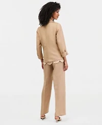 Kasper Open Front Blazer Crocheted Top Pull On Pants