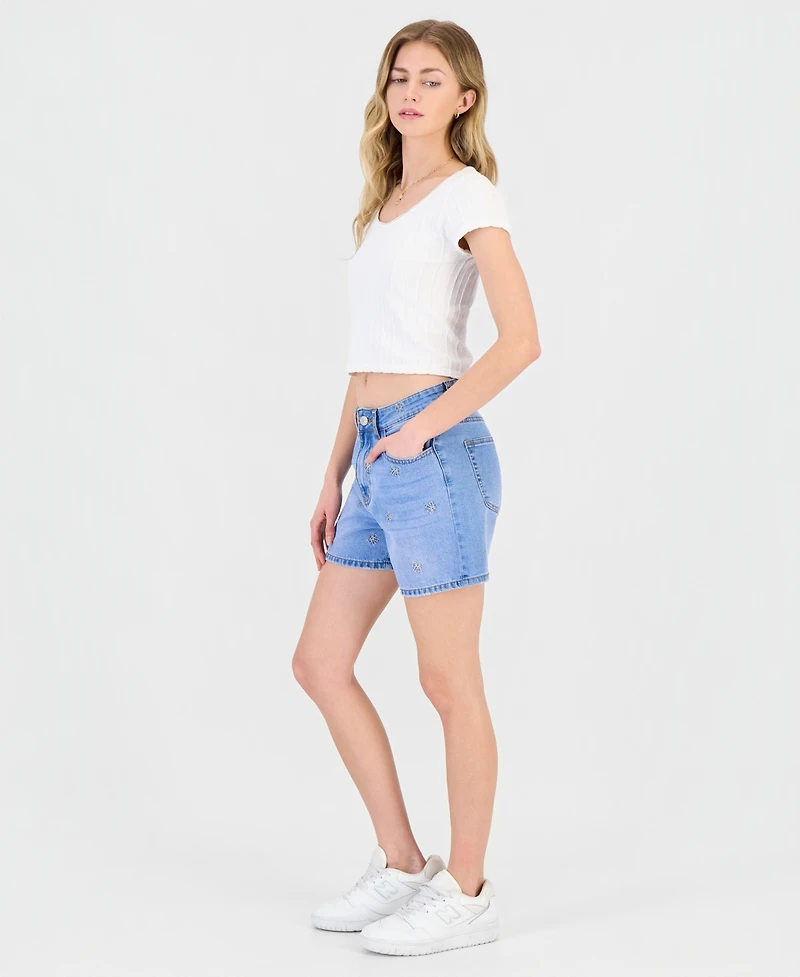Gogo Jeans Juniors' Embroidered Bows Denim Shorts