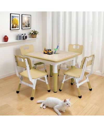 gaomon Modern Kids Table and 4 Chair Set, Height Adjustable Toddler Tables Chairs with Non-Slip Desk