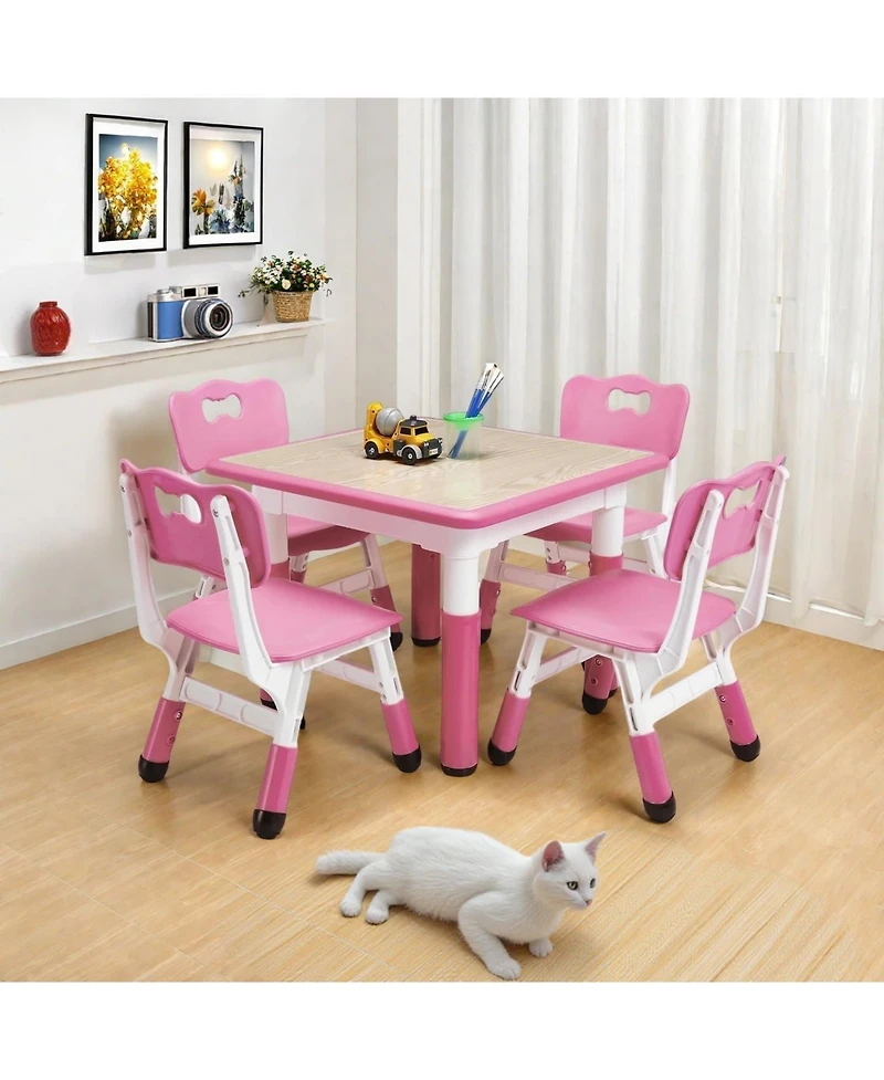 gaomon Modern Kids Table and 4 Chair Set, Height Adjustable Toddler Tables Chairs with Non-Slip Desk
