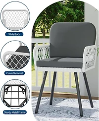 gaomon Patio Dining Chairs Set of 2 with Black Metal Frame & White Hand-Woven Rattan, Porch Armchairs with Cushion for Indoor, Garden, Balcony, Deck