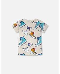 Deux par Boy Cotton Jersey T-Shirt Grey Mix Printed Shoes - Toddler Child