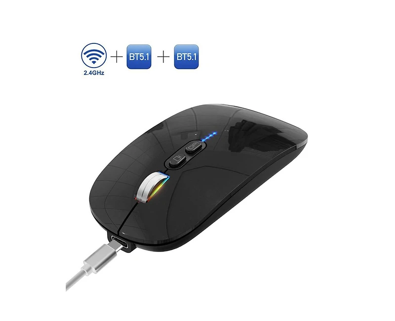 Risokeys Tri-Mode Wireless Bluetooth Mouse: Silent,1-Click Desktop,3-Speed Dpi for Office/Study