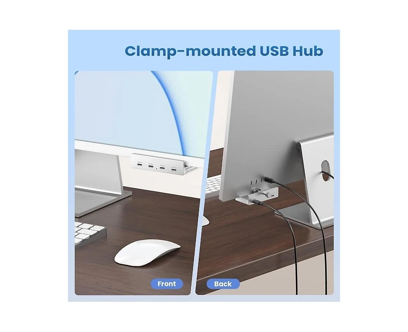 Risokeys 4-Port Usb C Clamp Hub- Non-Slip Adjustable Design, for Office/Home