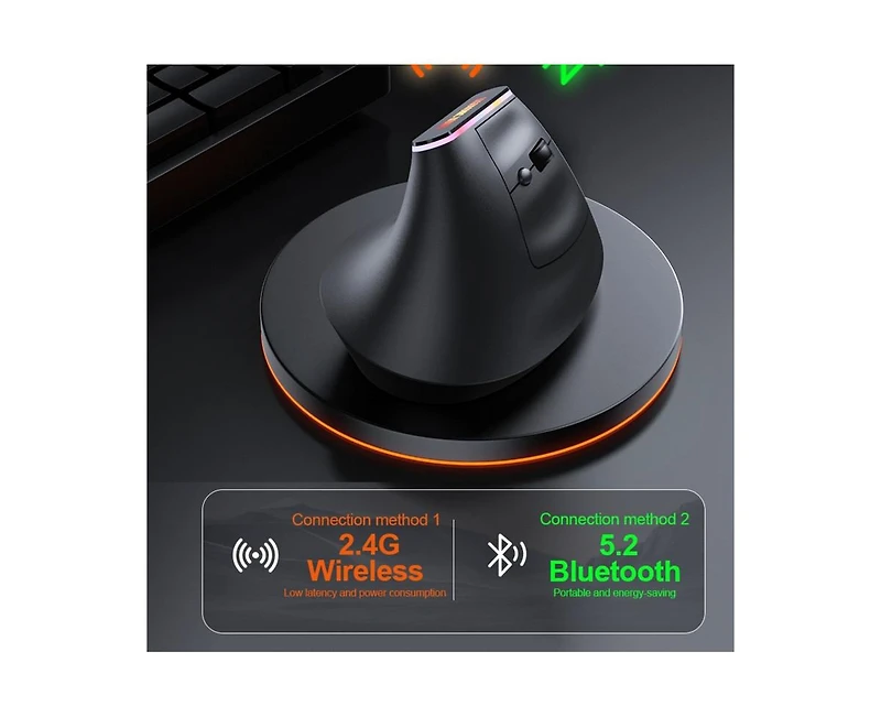 Risokeys Ergonomic Vertical Wireless Mouse, Silent Click, Dual Mode (Bluetooth 5.2 + 2.4G), 3 Adjustable Dpi