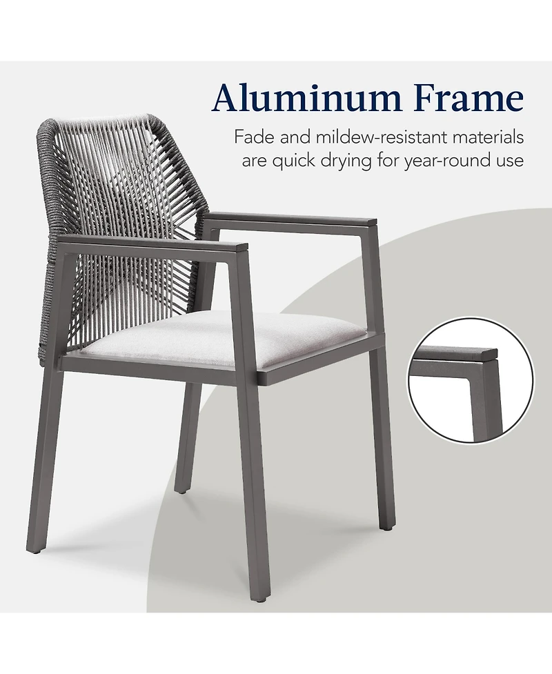 Best Choice Products Set of 2 Indoor/Outdoor Aluminum Woven Rope Dining Chairs w/ Armrests
