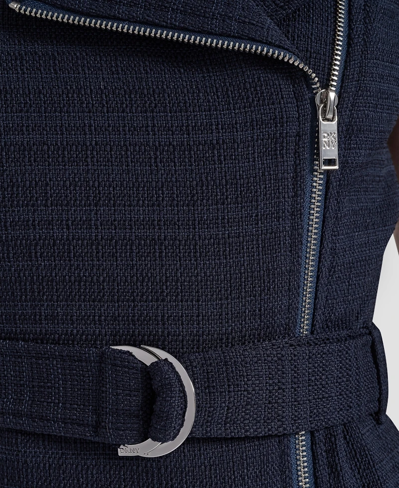 Dkny Women's Sleeveless Zipper Front Belted Jacket Dress