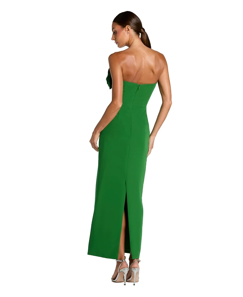 Mac Duggal Petite Crepe Strapless Midi Dress with 3D Flower Detail