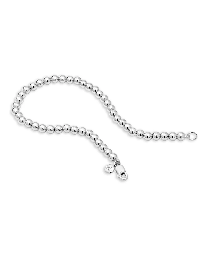 Devata 4mm Beaded Ball Chain Bracelet in Rhodium Plated Sterling Silver, Medium 7.5
