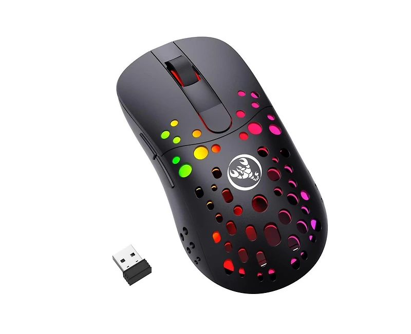 Risokeys Dual-Mode Wireless Gaming Mouse, Hollow Hole Design, 10000 Dpi Adjustable, 10 Rgb Lighting Modes, 550mAh Rechargeable